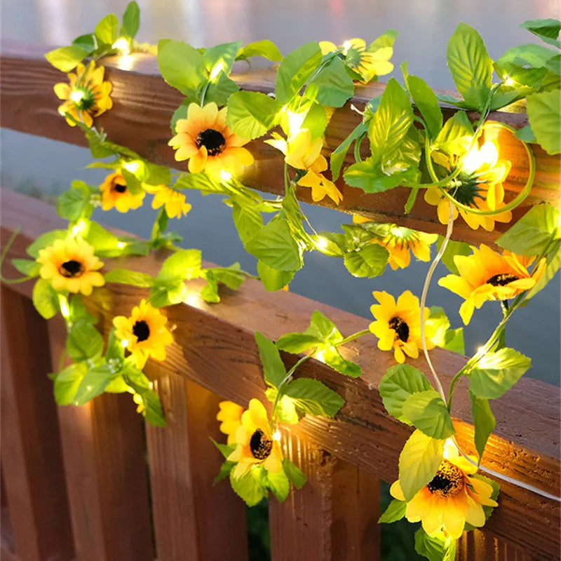 Flower Green Leaf String Lights Artificial Vine Fairy Lights Battery