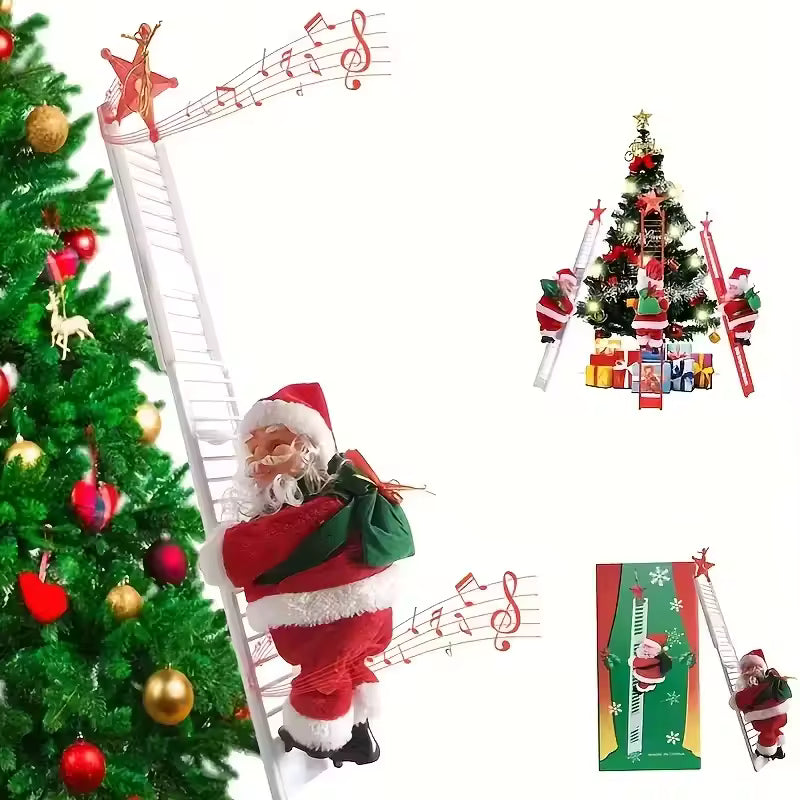 Electric Climbing Santa Claus with Music | Christmas Ladder Climbing Decoration for Home & Holiday Parties
