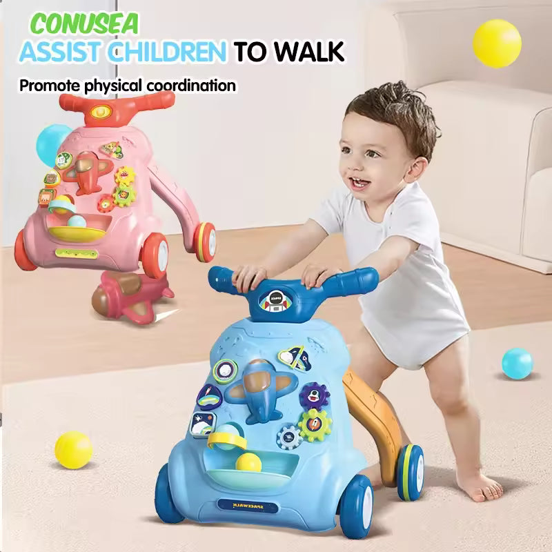 Toddler Electric Push Walker Toy with Music & Flashing Lights | Interactive Baby Learning Walker