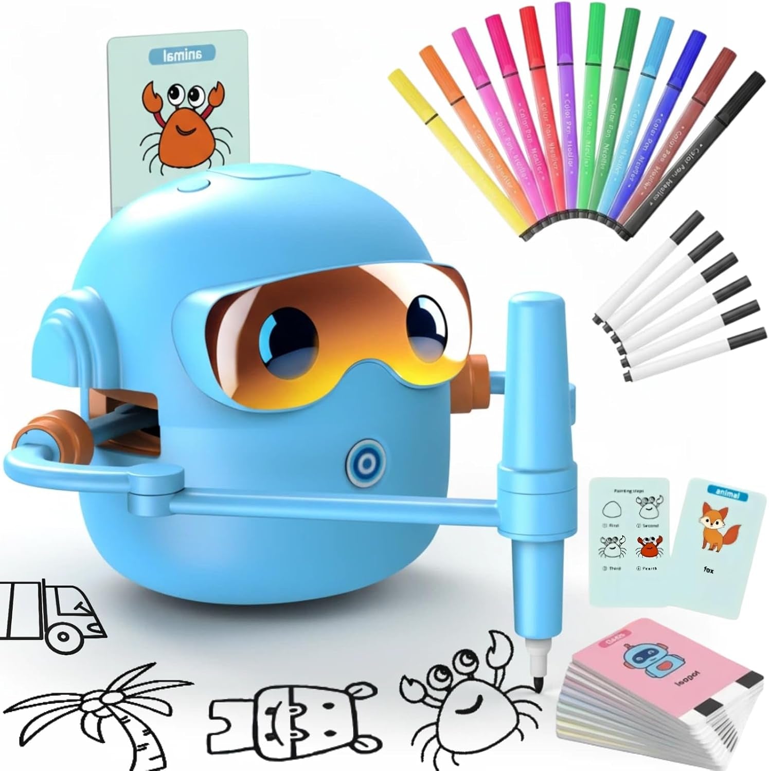 Automated Drawing Robot with Cards & Templates, Drawing Robot for Kids and Beginner, Reliable Sketch Assistant, Blue