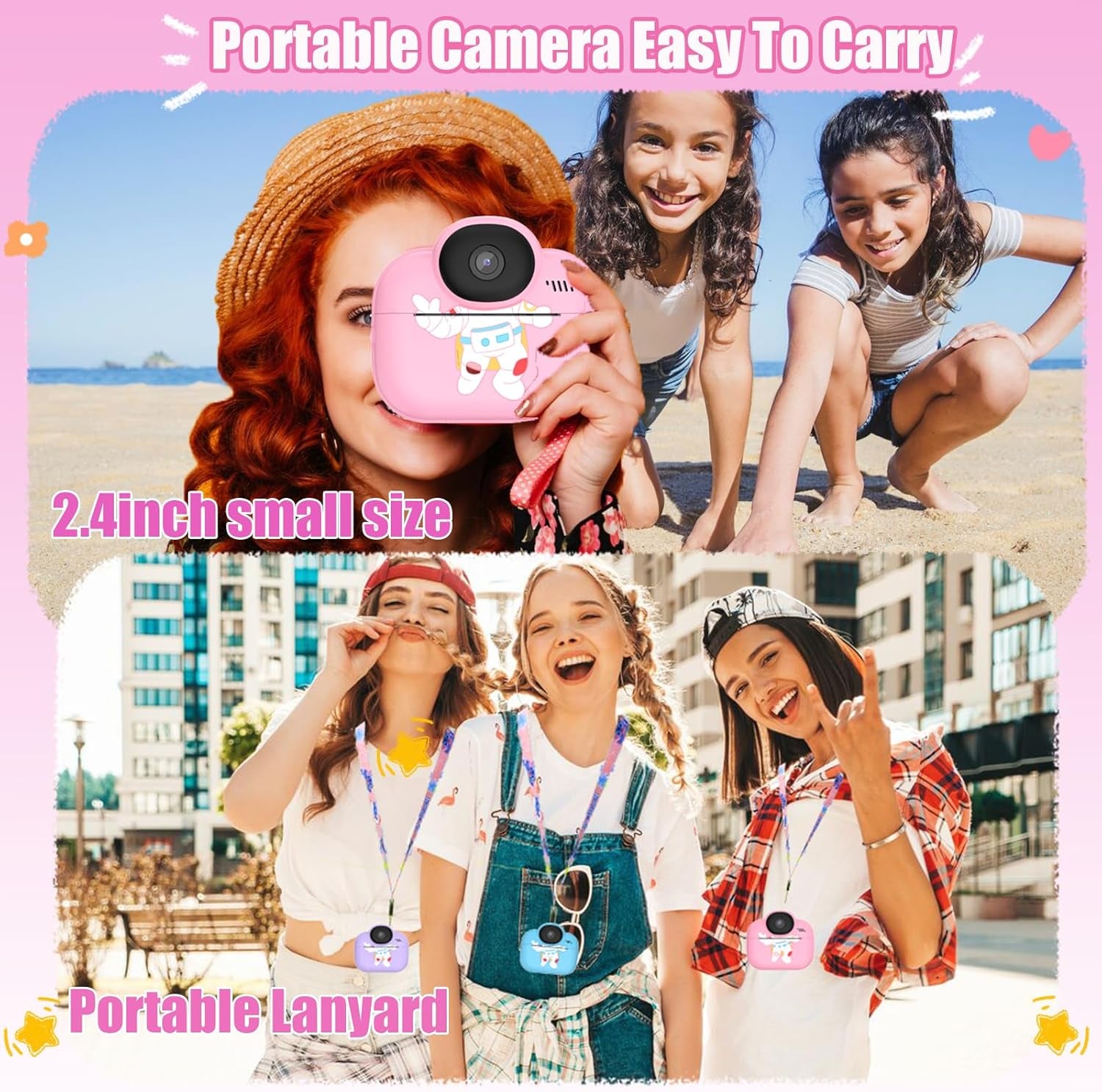 Kids Camera Instant Print Camera for Kids, Toddler Cameras for Girls, 1080P HD Digital Video Cameras, Instant Camera Toy for 4 5 6 7 8 9 10 Year Girl Grandkids with SD Card (Pink)