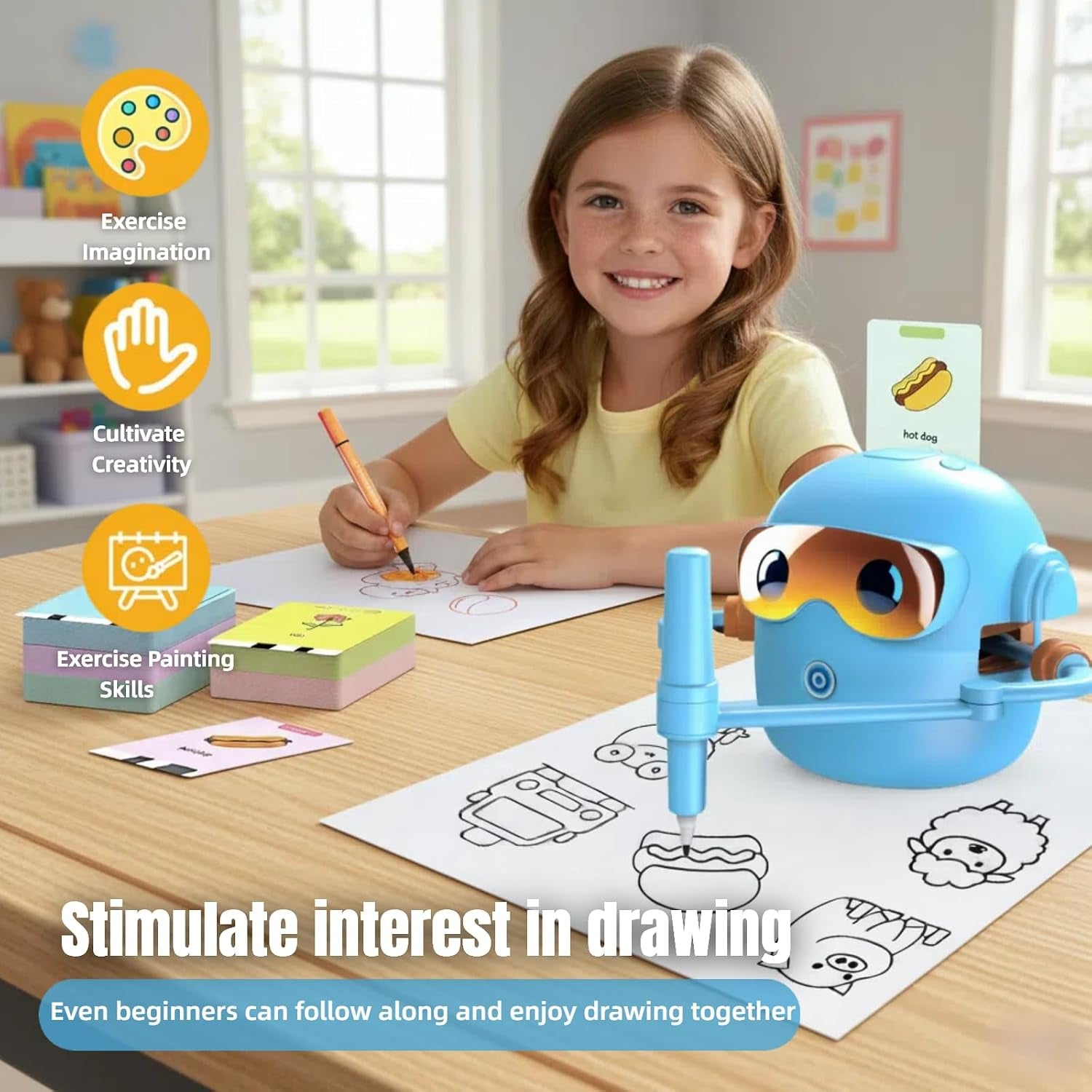 Automated Drawing Robot with Cards & Templates, Drawing Robot for Kids and Beginner, Reliable Sketch Assistant, Blue