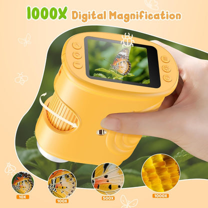 Handheld Digital Microscope, 1000X Magnification, 2.0" IPS Screen, Portable STEM Educational Toy for Kids Ages 3-12, Yellow