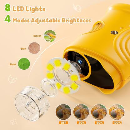 Handheld Digital Microscope, 1000X Magnification, 2.0" IPS Screen, Portable STEM Educational Toy for Kids Ages 3-12, Yellow