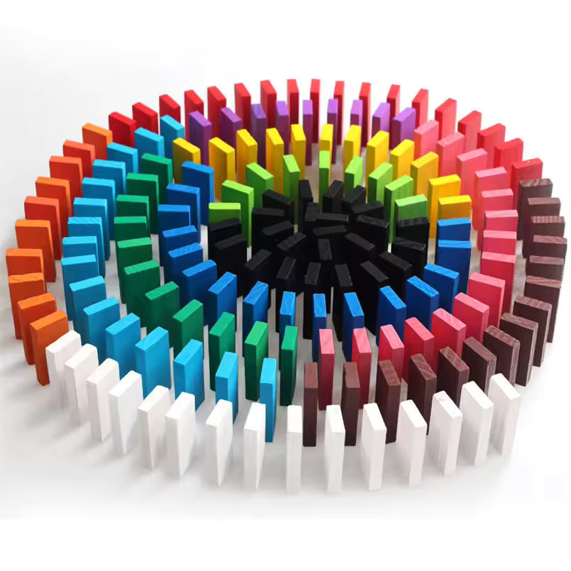 100 PCS Wooden Rainbow Domino Building Blocks Toys