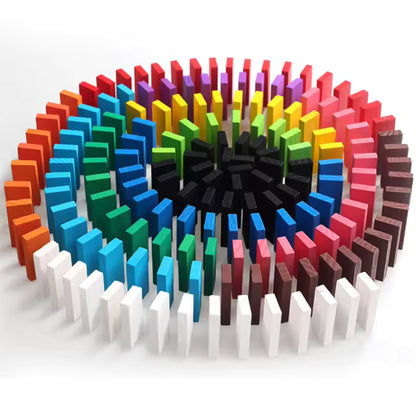100 PCS Wooden Rainbow Domino Building Blocks Toys