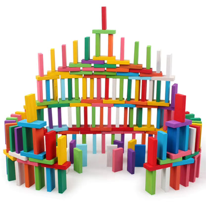 100 PCS Wooden Rainbow Domino Building Blocks Toys