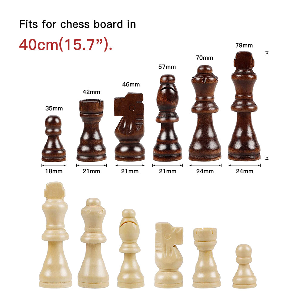 32PCS Wooden Chess Pieces Set – International Replacement Chessmen for Standard Chess Boards