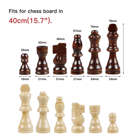 32PCS Wooden Chess Pieces Set – International Replacement Chessmen for Standard Chess Boards