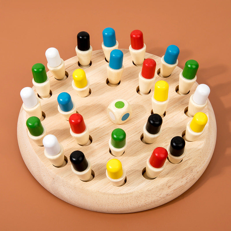 Wooden Color Memory Match Game – Montessori Educational Board Game with Dice for Kids