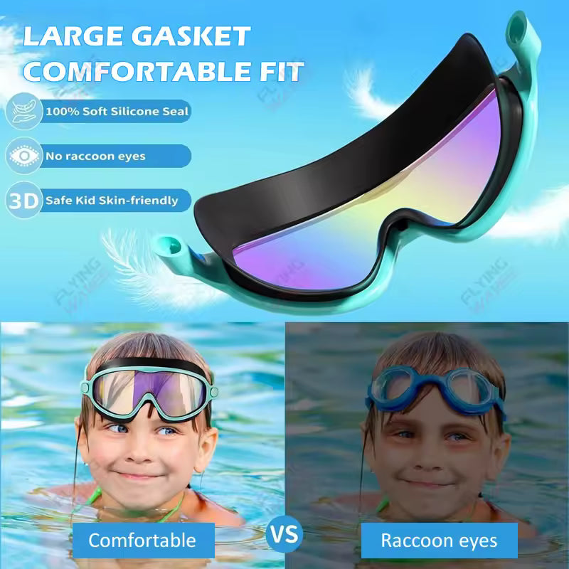 Kids Anti-Fog Wide View Swimming Goggles | Adjustable Silicone Swim Glasses for Boys & Girls (Ages 3–15)