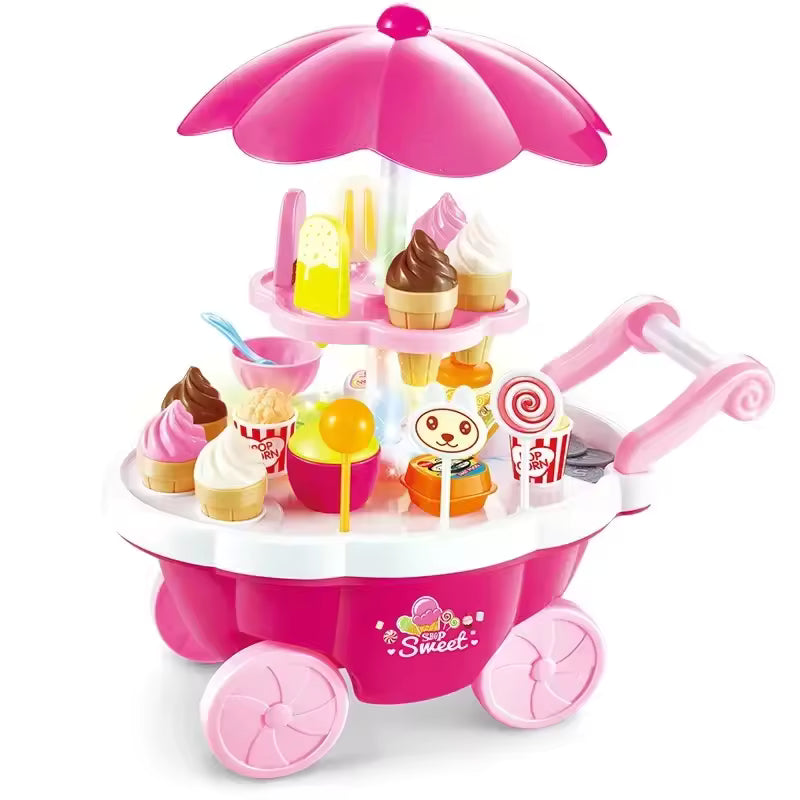 Kids Ice Cream Cart Playset with Cash Register – Pretend Play Dessert Shop Toy for Boys & Girls