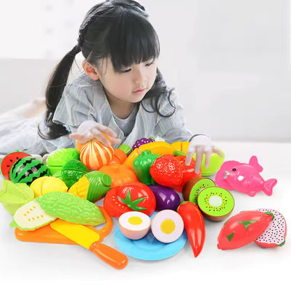 Montessori Wooden Fruit & Vegetable Cutting Toy Set | Kids Pretend Play Kitchen Food Toys