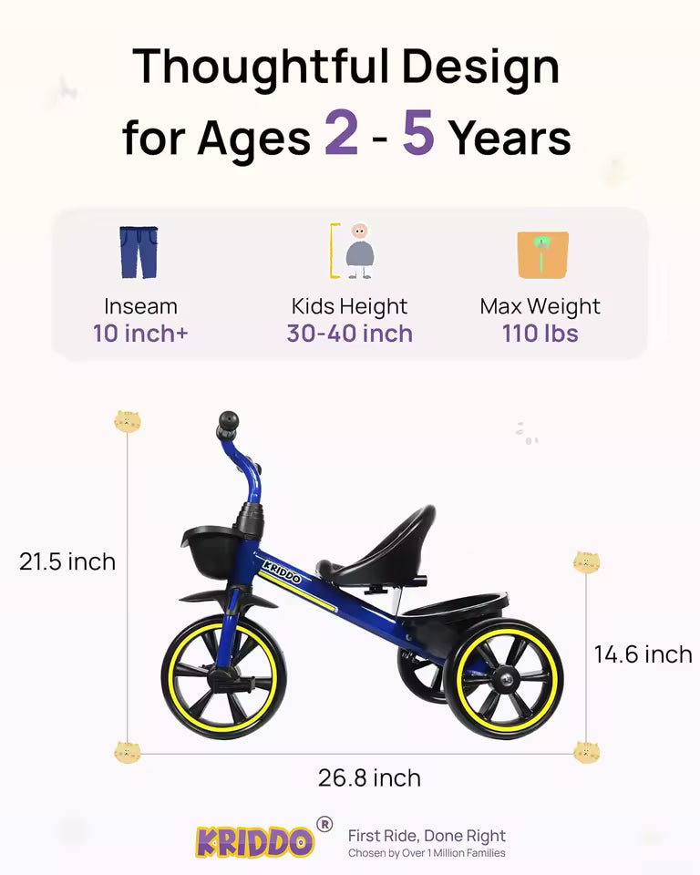 Toddler Tricycle for 2–4 Year Olds | Safe & Sturdy Kids Trike with Comfortable Seat