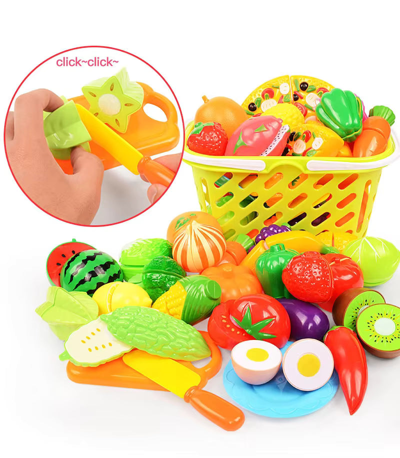 Montessori Wooden Fruit & Vegetable Cutting Toy Set | Kids Pretend Play Kitchen Food Toys
