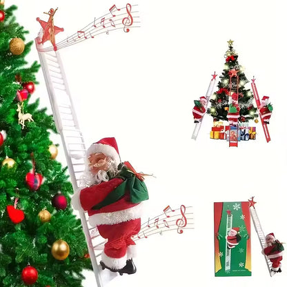 Electric Climbing Santa Claus with Music | Christmas Ladder Climbing Decoration for Home & Holiday Parties