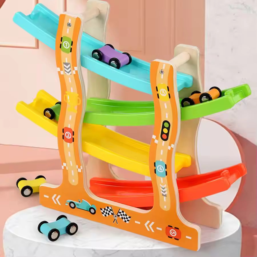 Wooden Race Track Car Toy, Colorful Race Track Car Toy, Montessori Educational Toy for Kids, Perfect Gift for Holiday & Birthday