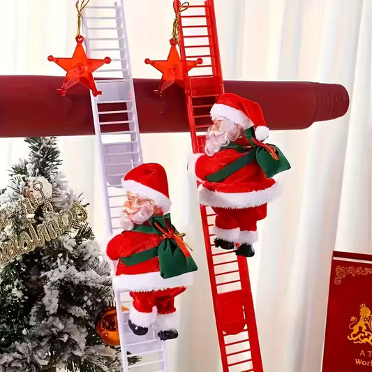 Electric Climbing Santa Claus with Music | Christmas Ladder Climbing Decoration for Home & Holiday Parties
