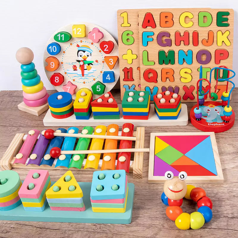8-in-1 Wooden Educational Toy Set for Kids – Colorful Early Learning & Montessori-Inspired Activities