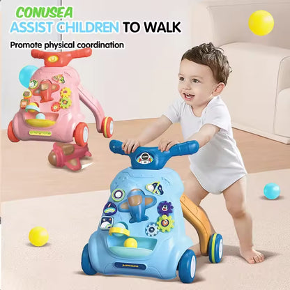 Toddler Electric Push Walker Toy with Music & Flashing Lights | Interactive Baby Learning Walker
