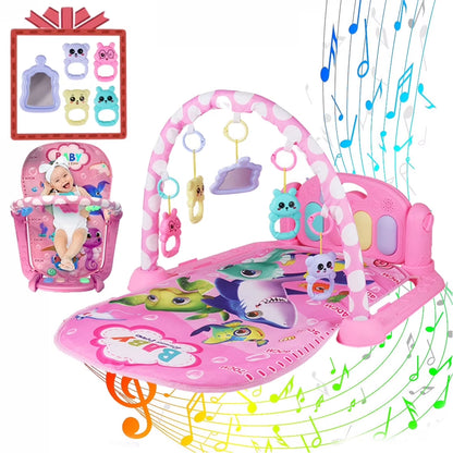 Baby Play Mat, 3 in 1 Baby Activity Play Mat Infant Play Gym Kids Musical Play Crawling Mat, Pink