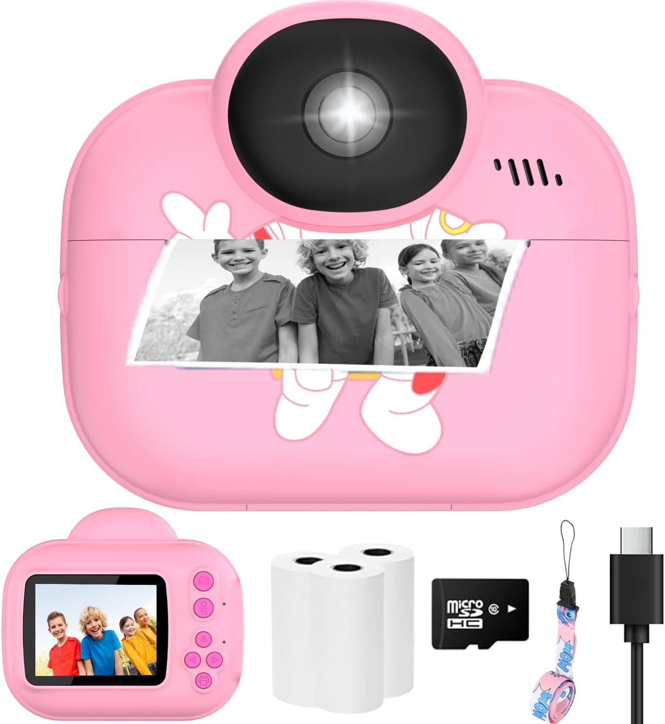 Kids Camera Instant Print Camera for Kids, Toddler Cameras for Girls, 1080P HD Digital Video Cameras, Instant Camera Toy for 4 5 6 7 8 9 10 Year Girl Grandkids with SD Card (Pink)