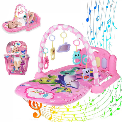 Baby Play Mat, 3 in 1 Baby Activity Play Mat Infant Play Gym Kids Musical Play Crawling Mat, Pink