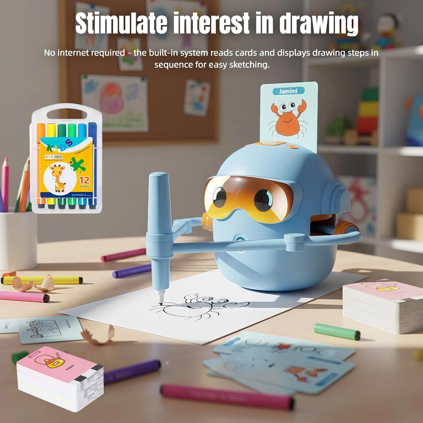 Automated Drawing Robot with Cards & Templates, Drawing Robot for Kids and Beginner, Reliable Sketch Assistant, Blue