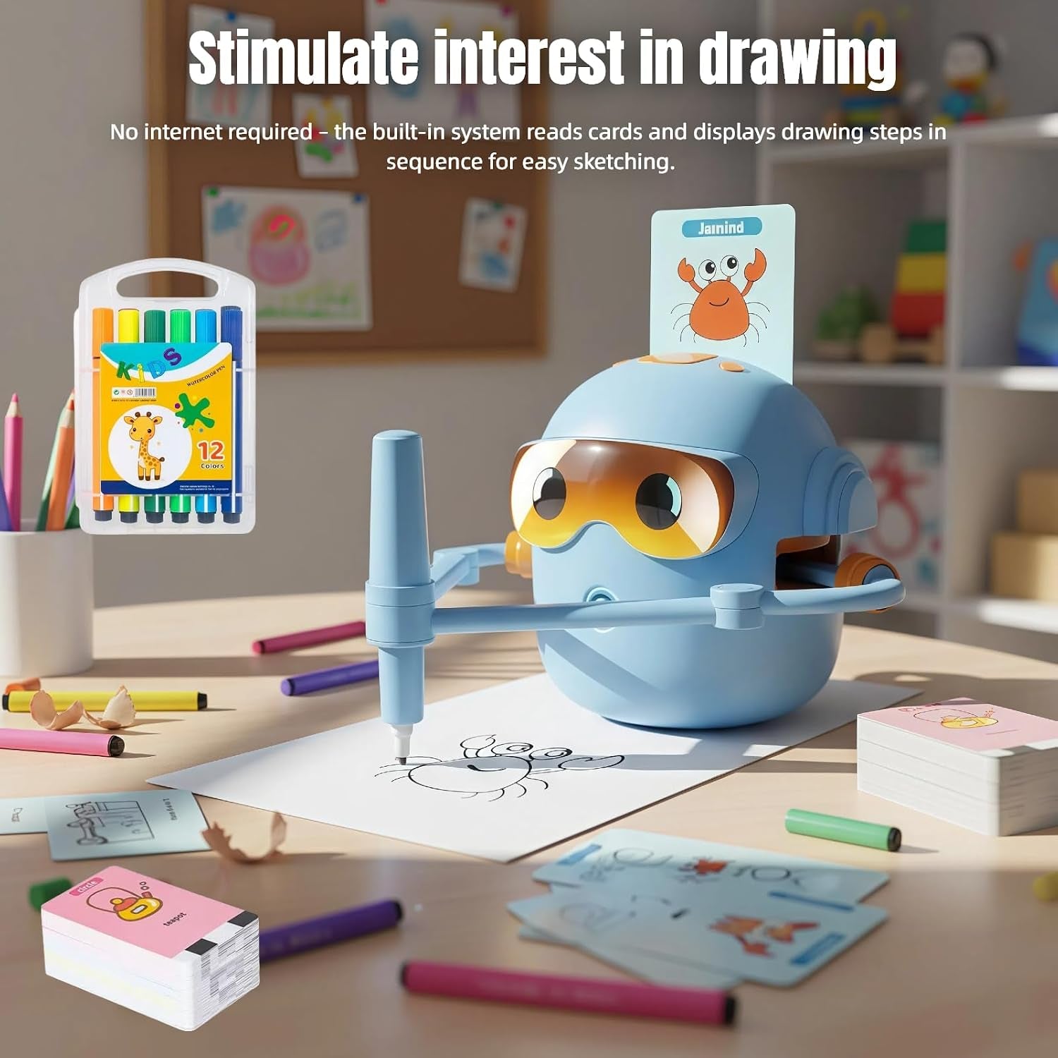 Automated Drawing Robot with Cards & Templates, Drawing Robot for Kids and Beginner, Reliable Sketch Assistant, Blue