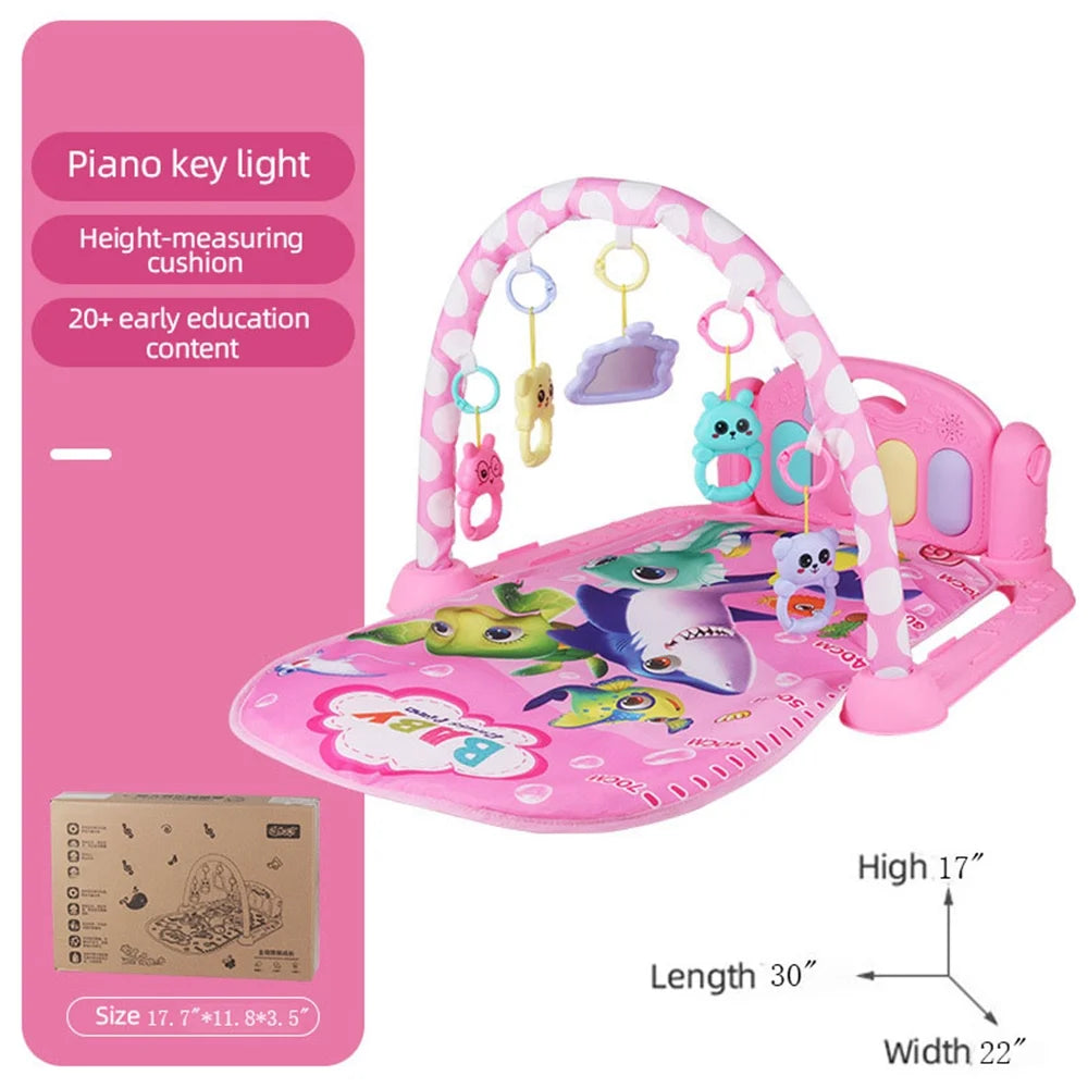 Baby Play Mat, 3 in 1 Baby Activity Play Mat Infant Play Gym Kids Musical Play Crawling Mat, Pink