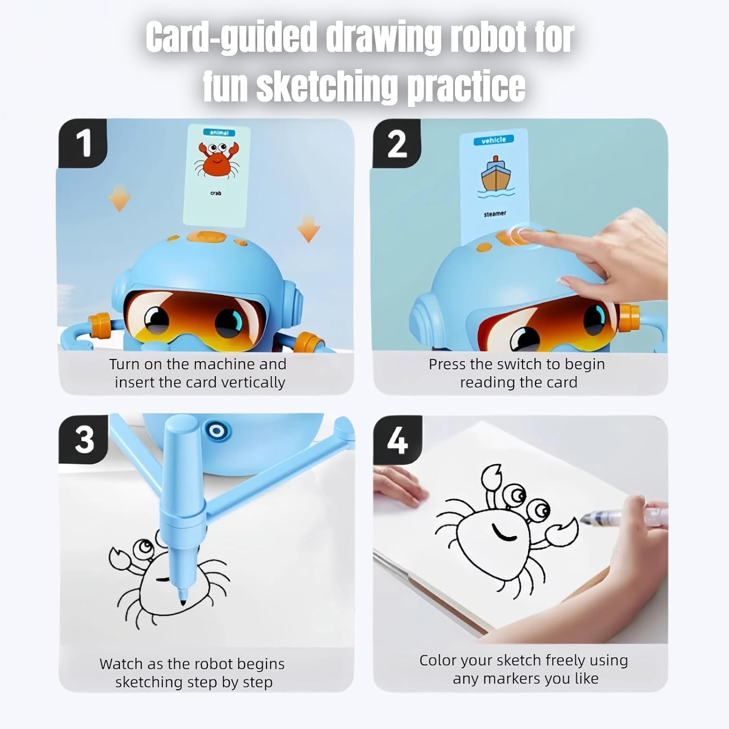 Automated Drawing Robot with Cards & Templates, Drawing Robot for Kids and Beginner, Reliable Sketch Assistant, Blue