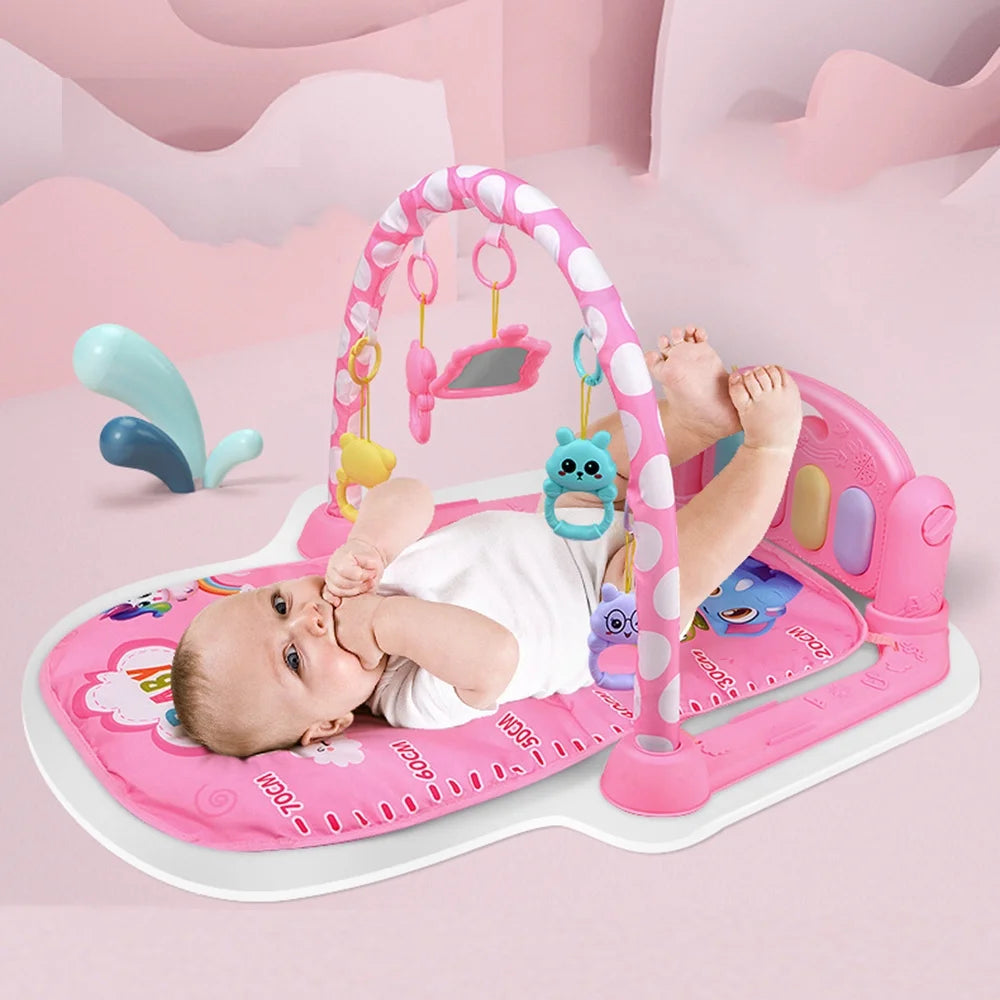 Baby Play Mat, 3 in 1 Baby Activity Play Mat Infant Play Gym Kids Musical Play Crawling Mat, Pink