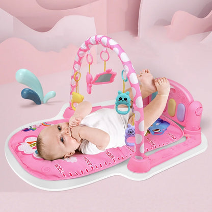 Baby Play Mat, 3 in 1 Baby Activity Play Mat Infant Play Gym Kids Musical Play Crawling Mat, Pink